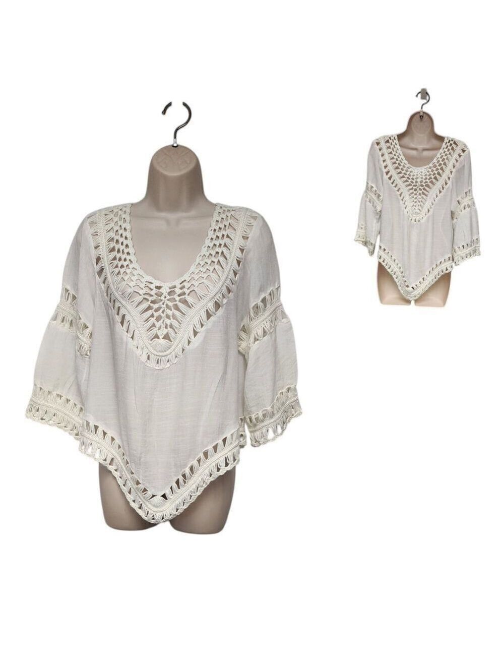 Garage Cover Up Off White Crochet Flowry Top/Blouse Size Large